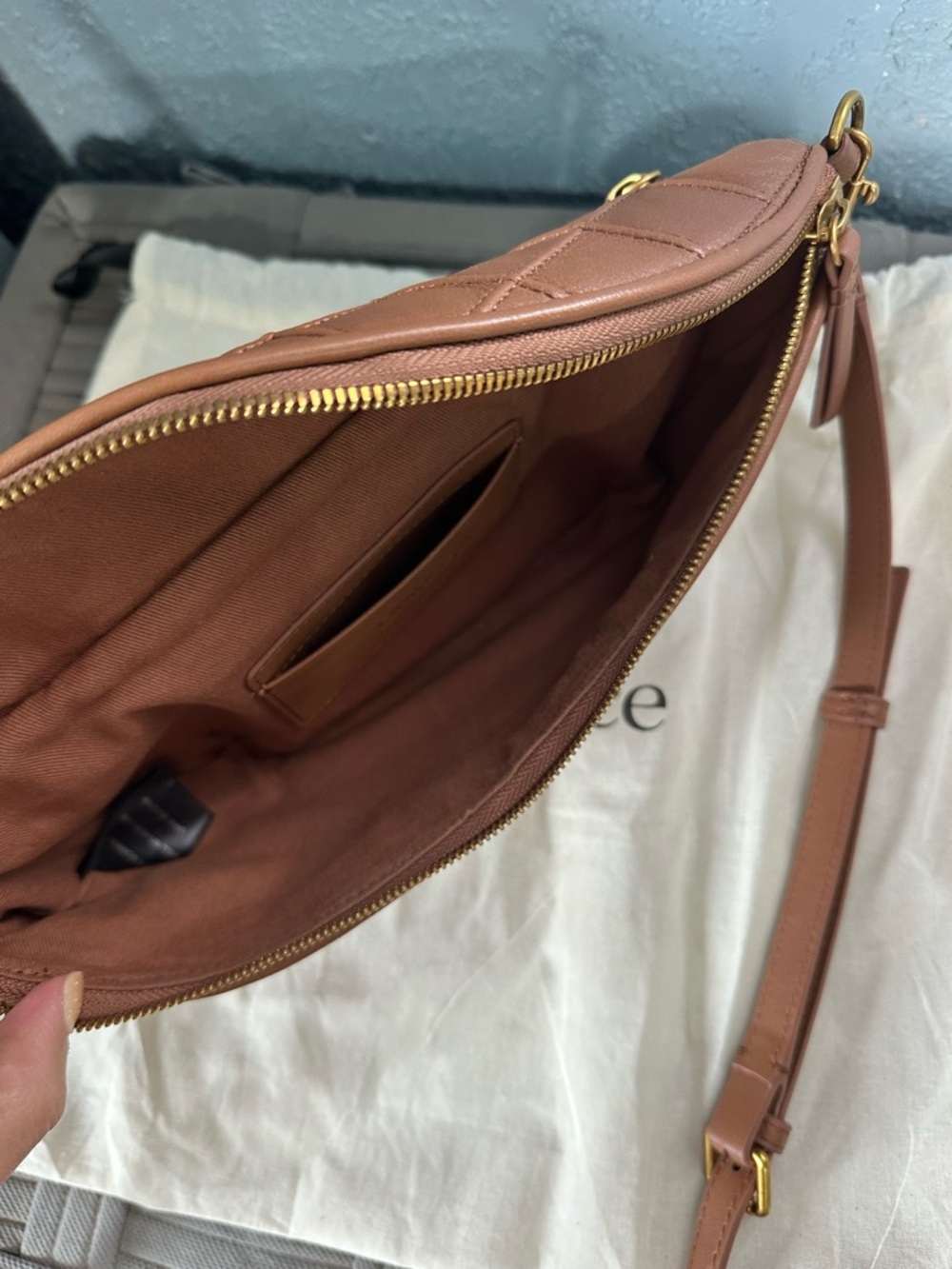 Quince Quilted Leather Crossbody Belt Bag in Tan Brown - Picture 3 of 7